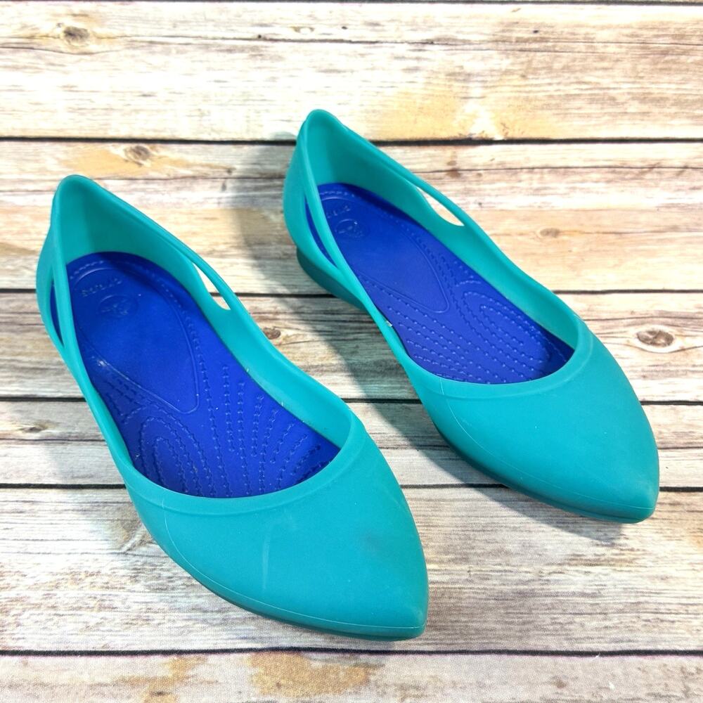 Crocs Womens Turquoise Teal Green Rio Pointed Toe Ballet Flat Shoes 7